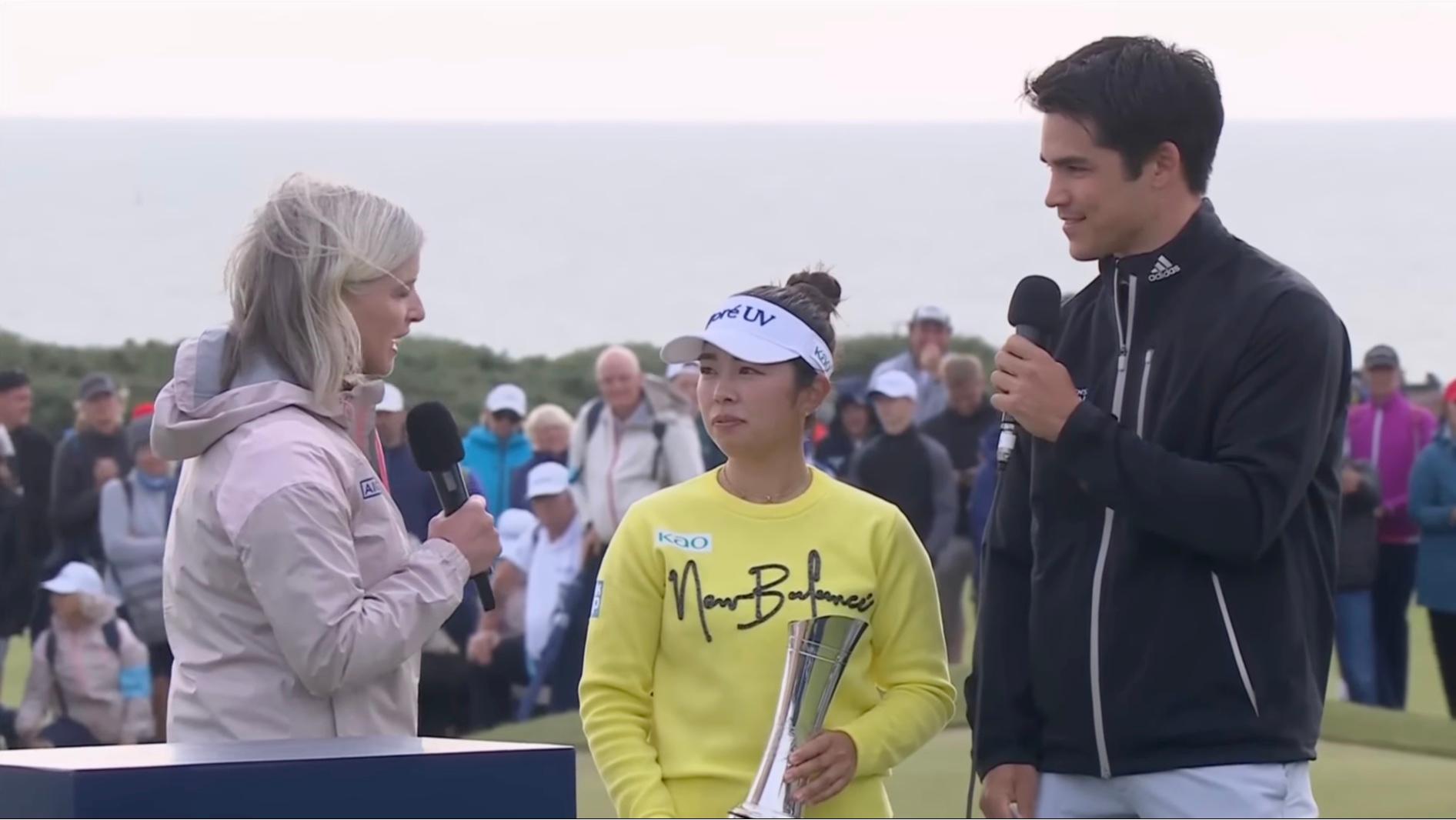 Trophy ceremony interview on the course